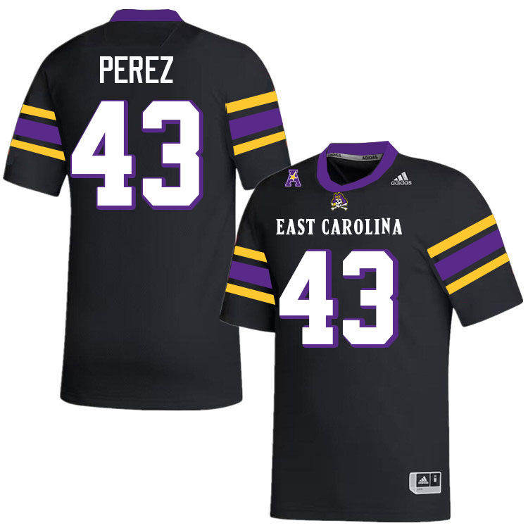 Noah Perez ECU Jersey,East Carolina Pirates #43 Noah Perez Jersey Youth College-Black 2024